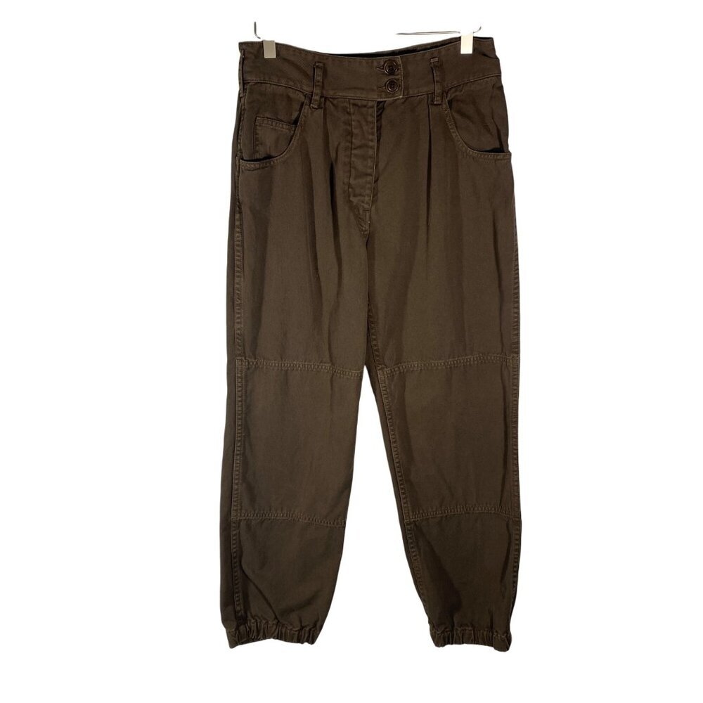 Nili Lotan Military jogger Pants Mocha Brown twill pleat front Cotton Jogger 4